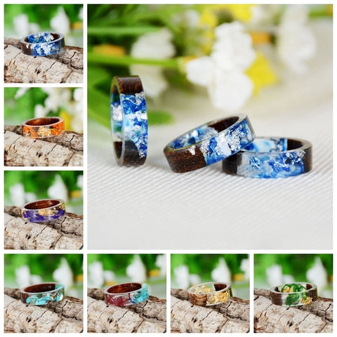 Handmade Wooden Ring with Flowers Plants Inside, Engagement Ring