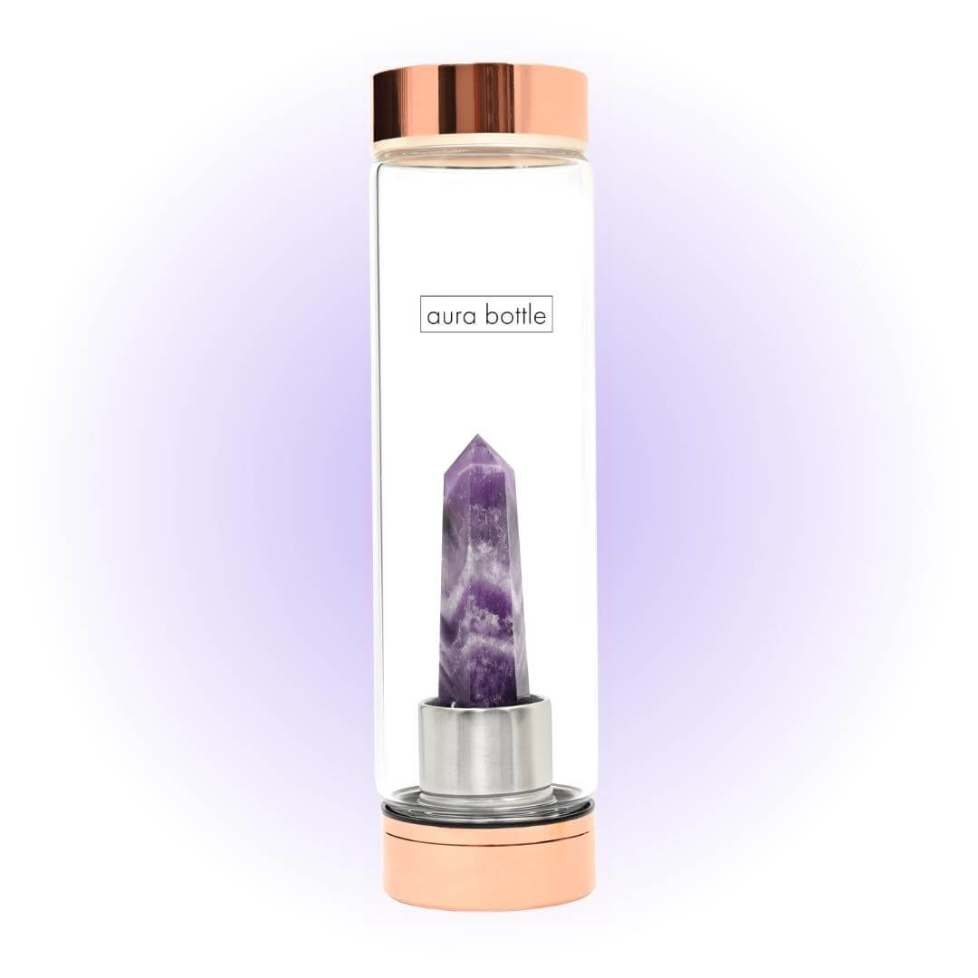 直販本物 Crystal Elixir Glass Water Bottle with Amethyst Gemstone Healing Cryst 