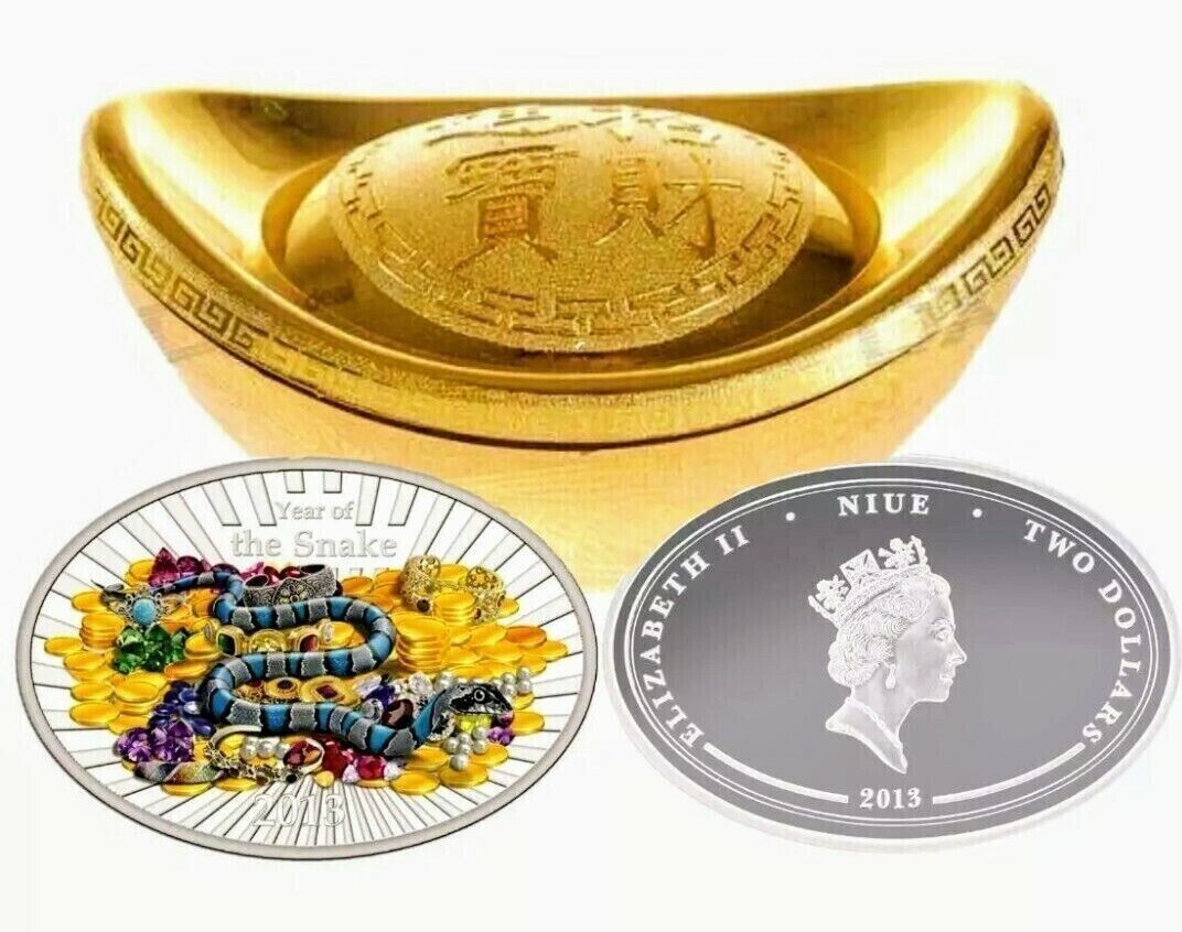 1 Oz Silver Coin 2013 $2 Niue Year of the Snake Lucky Oval with Case and Box