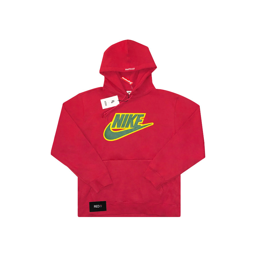 supreme nike leather applique hooded sweatshirt red