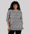 Plus Size Floral Print 3/4 Sleeves Pocketed Tunic