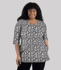 Junonia 3/4 Sleeve Pocketed Tunic Black And White Wildflower   Xl / Black And White Wildflower