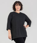 Softsupreme V neck 3/4 Sleeve Tunic   Xl / Heather Black