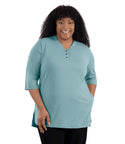 Stretch Naturals Lite 3/4 Sleeve Button Henley With Pockets Classic Colors   Xl / Calm Jade