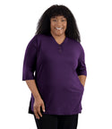 Stretch Naturals Lite 3/4 Sleeve Button Henley With Pockets Classic Colors   Xl / Deep Plum