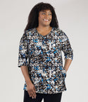 Plus Size General Print Pocketed 3/4 Sleeves Tunic