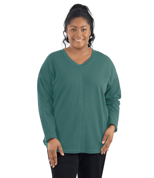 V-neck Long Sleeves Pleated Tunic