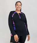 Aquasport Long Sleeve Zip Front Swim Jacket Floral Elegance Print Black   Xl / Floral Elegance Print Black