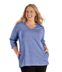 Softwik V neck 3/4 Sleeve Top With Pockets   Xl / Heather Royal
