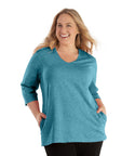 Softwik V neck 3/4 Sleeve Top With Pockets Limited Edition Colors   Xl / Ocean Blue