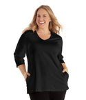 Softwik V neck 3/4 Sleeve Top With Pockets   Xl / Black