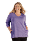 Softwik V neck 3/4 Sleeve Top With Pockets   Xl / Heather Violet