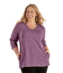 Softwik V neck 3/4 Sleeve Top With Pockets Limited Edition Colors   Xl / Heather Merlot