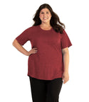 Quiklite Scoop Neck Short Sleeve Top   Final Sale   1x / Heather Garnet Red