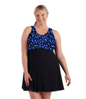 Aquasport Zip Front Swim Dress Ocean Blues Print Black   Xl / Ocean Blues Print Black