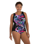 Aquasport Princess Seam Tanksuit Sunset Palm Print Black   Final Sale   Xl / Sunset Palm Print Black