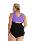 Aquasport Crossback One Piece Swimsuit Purple Black   Final Sale   1x / Purple/black