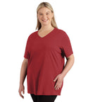 Stretch Naturals Lite Short Sleeve V neck Top Classic Colors   1x / Rosy Red