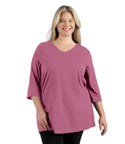 Stretch Naturals Lite 3/4 Sleeve V neck Tunic Classic Colors   Xl / Mulberry