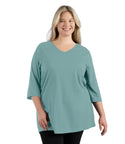 Stretch Naturals Lite 3/4 Sleeve V neck Tunic Classic Colors   Xl / Robin Blue