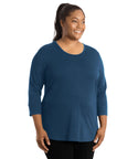 Stretch Naturals Center Seam Scoop Neck 3/4 Sleeve Top Classic Colors   Xl / Denim Blue