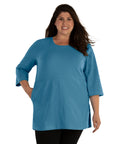 Plus Size 3/4 Sleeves Slit Pocketed Empire Waistline Tunic