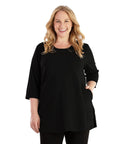 Plus Size 3/4 Sleeves Empire Waistline Pocketed Slit Tunic