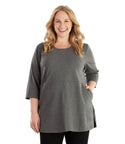 Plus Size Empire Waistline 3/4 Sleeves Pocketed Slit Tunic