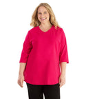 Stretch Naturals Vee Neck Top   Final Sale   Xl / Lipstick Pink