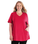 Stretch Naturals Lite Pocketed V neck Short Sleeve Top   Final Sale   Xl / Rosette