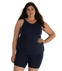 Junowear Hush V neck Tank With Bra   Final Sale   1x / Navy Blue