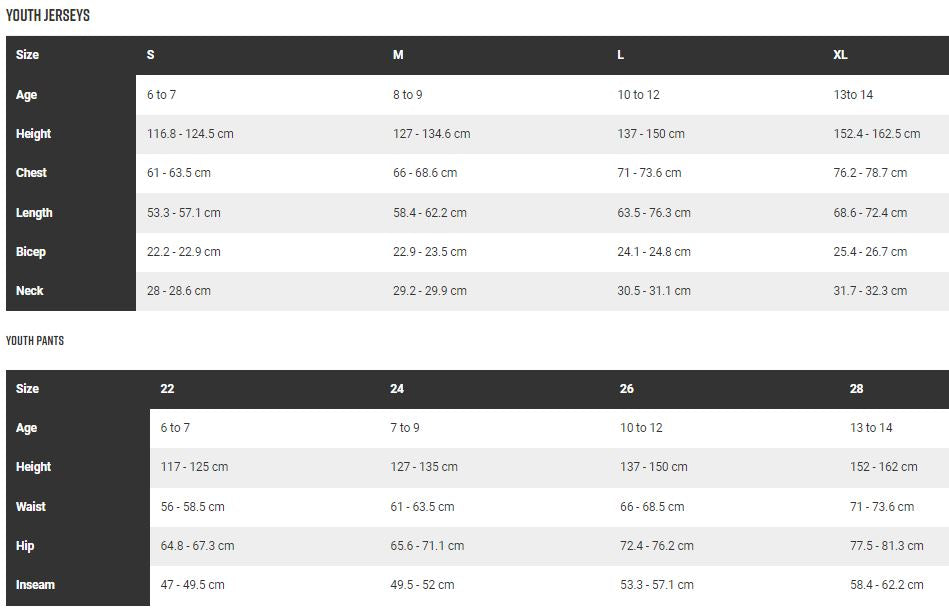 Fox Youth Clothing Size Guide