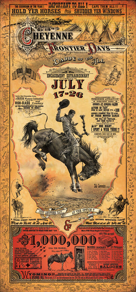 Official 2015 Cheyenne Frontier Days Rodeo Poster Print w/Wooden Frame