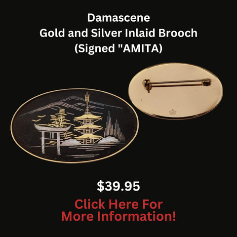 Damascene Gold & Silver Inlaid Brooch