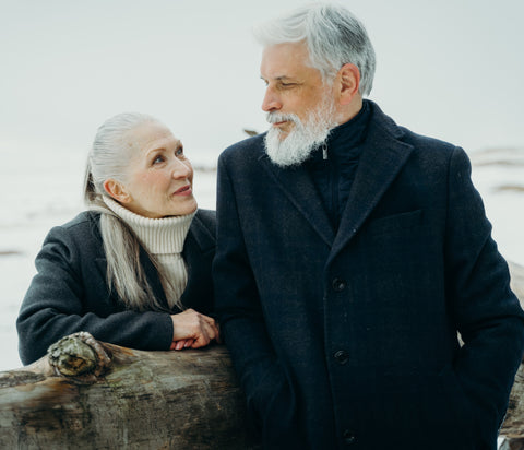 Elderly couple gazing in each other's eyes
