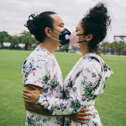 Couple wearing mask to prevent covid spread