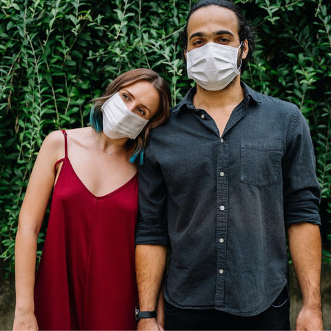 Couple wearing mask to prevent spread of covid