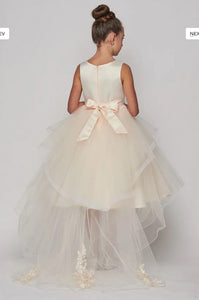 Layered High Low Flowergirl Dress - Champagne