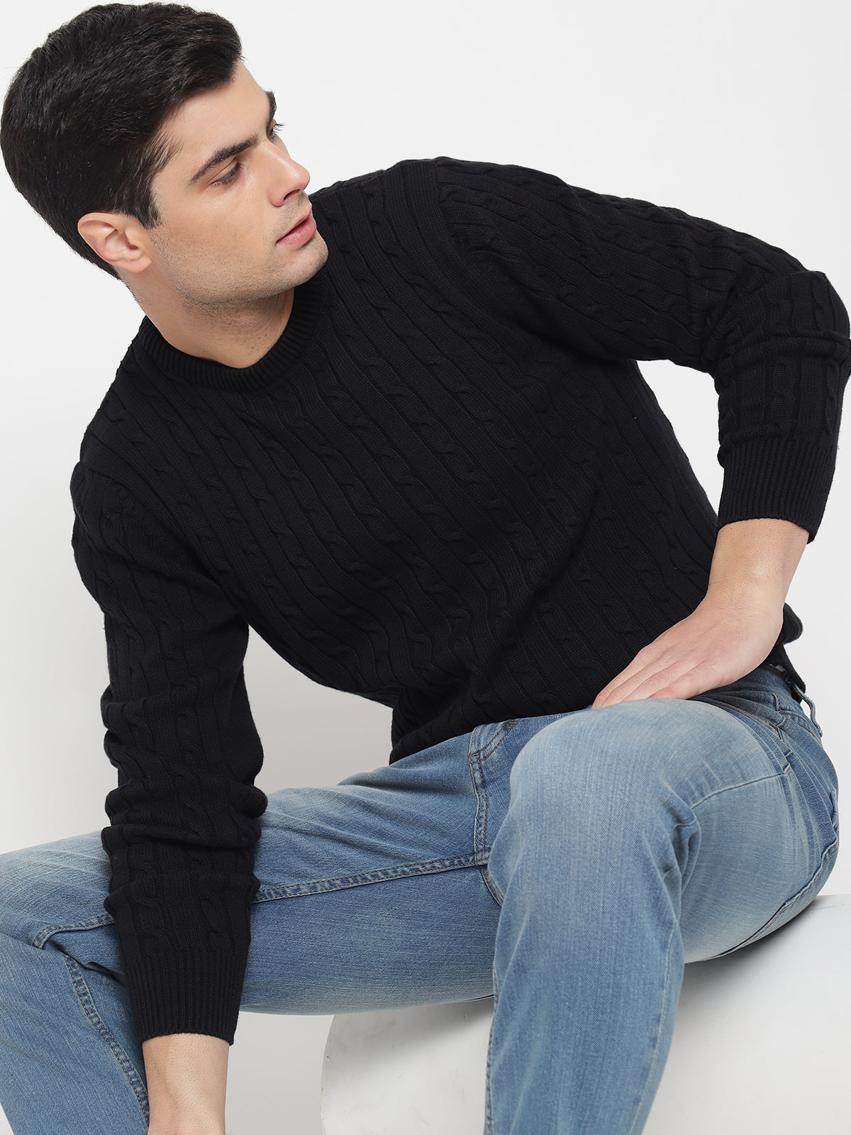 Black Cable Knit Sweater For Men Prime Porter