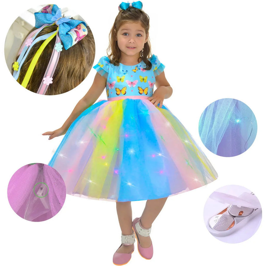 Butterfly-themed dress with LED lights and pretty bow