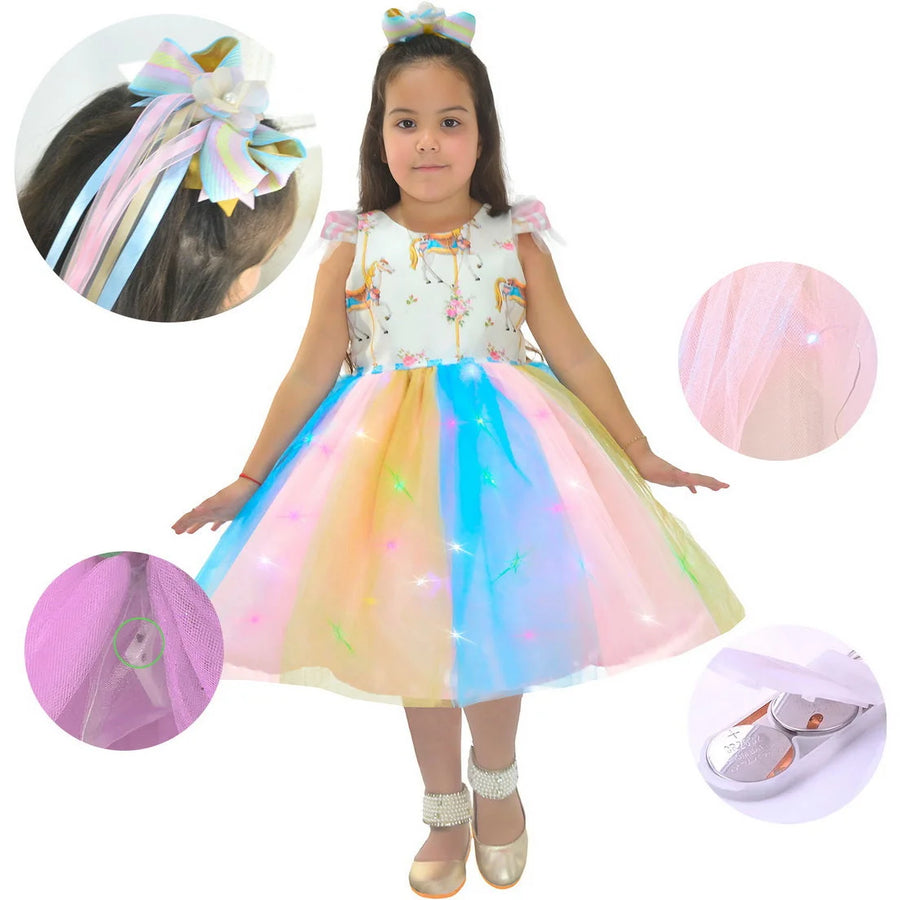 Enchanted Carousel Dress with LED and Beautiful Hair Bow