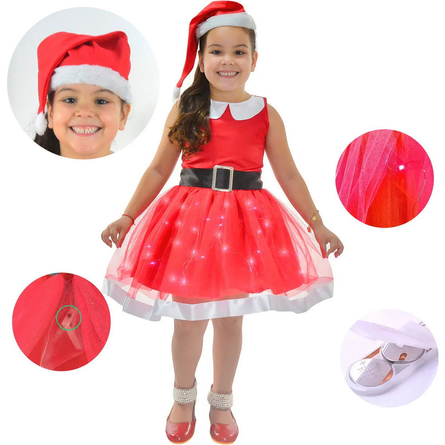 Noel Kids Dress with LED Light + Christmas Hat