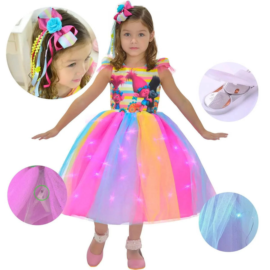 Trolls Poppy Dress: LED Light + Hair Bow