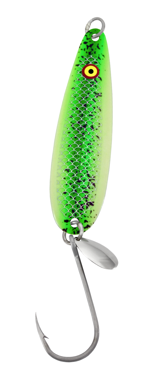 b>1/2 oz. Gold Gator Weedless Spoon - Chartreuse Worm Trailer</b>