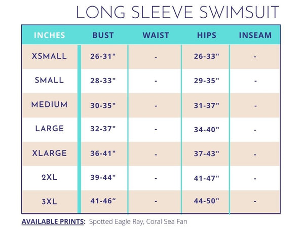 long sleeve swimsuit size chart