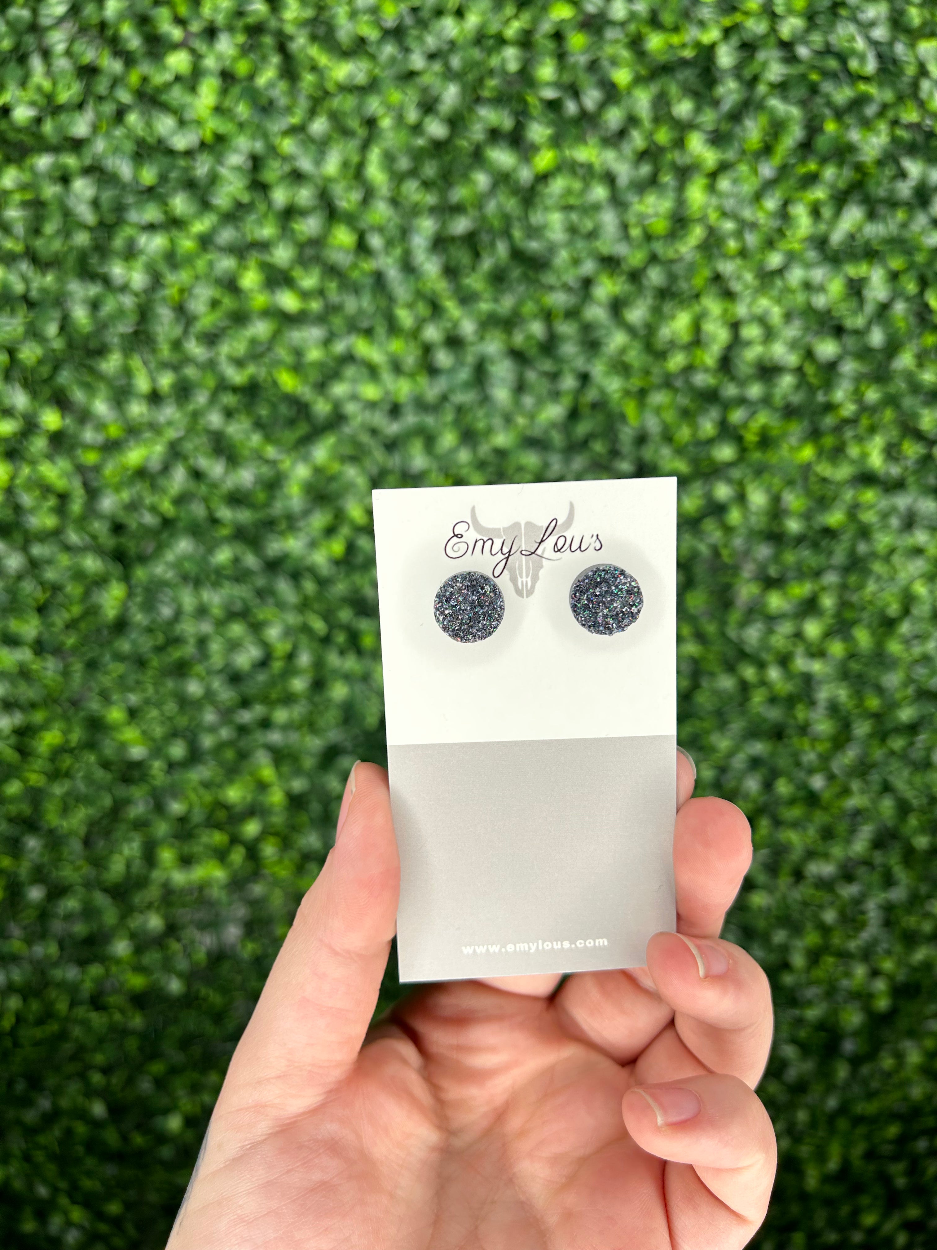 Sparkly Gray Druzy Stud