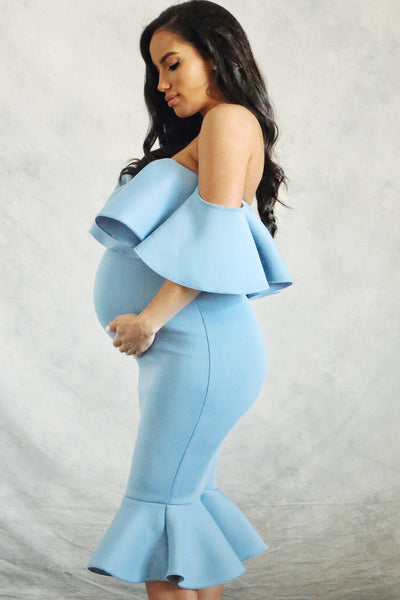 Blue Bardot Maternity, Off the Shoulder, Baby Boy Shower, Pregnant ...