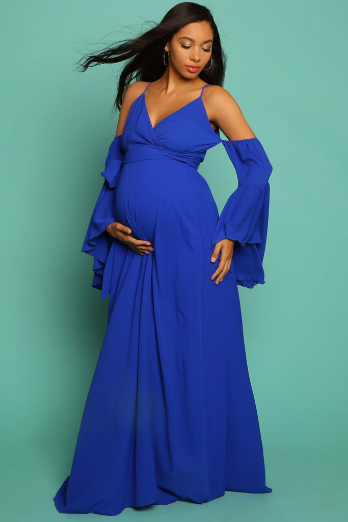 Royal Blue Luxury Maternity Wrap Gown, baby shower, pregnant guest ...
