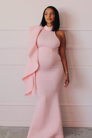 Luxury Maternity Gowns Pink Baby Shower Dress Pregnant Bridesmaid Chic Bump Club