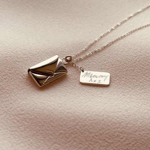 By Leahy, Fine Jewellery Bespoke Signature Envelope Necklace Sterling Silver Mammy xxx with Slip Attached